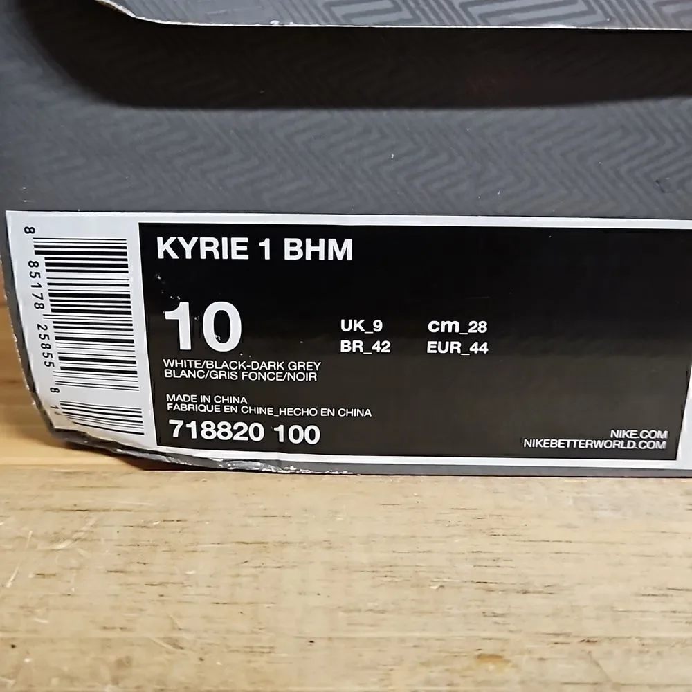 Nike Kyrie 1 BHM Size 10 Black History Month White Black Dark Grey 718820-100